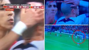 Morocco defender Jawad El Yamiq kissed Pepe's bald head after he missed potential Portugal equaliser, it's so bizarre