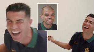 Cristiano Ronaldo laughs uncontrollably over his drawing of Portugal teammate Pepe