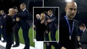Pep Guardiola's reaction to receiving runners up medal has emerged after Jose Mourinho's gesture
