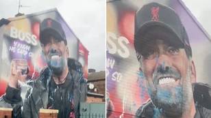 Footage shows vandals have defaced Jurgen Klopp mural near Anfield