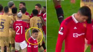 Everyone noticed Casemiro's reaction to Man Utd and Barcelona players getting into a massive scuffle