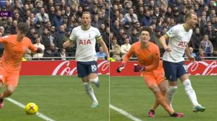 Fans fume after Harry Kane avoids a card for blatantly 'leaving one' on Kepa Arrizabalaga
