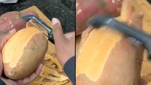 People baffled after woman shows how you’re actually supposed to peel potatoes