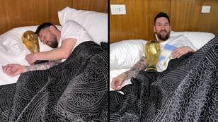 Lionel Messi seen sleeping with his World Cup trophy after dreaming about winning it for years