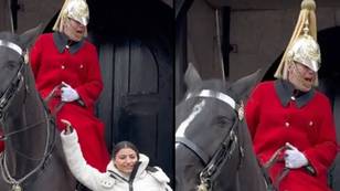 King's Guard repeatedly shouts at tourist who grabs hold of horse's reins
