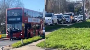 Man causes huge traffic jam blocking bus after missing it