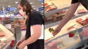 Video shows vegans throw roses on meat at counter to 'pay homage to the fallen'