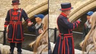 Queen's Guard At Tower Of London Breaks Protocol After Man Fails To Move Away From Him