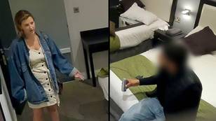 Creepy man follows woman into hotel room and says 'come on give me a kiss'