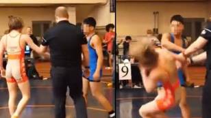 High school wrestler slammed after faking handshake and sucker punching opponent after defeat
