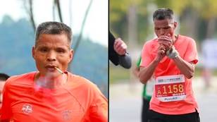 Man runs entire marathon while chain-smoking cigarettes
