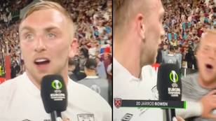 Jarrod Bowen pushed West Ham fan away as he sung rude chant about Dani Dyer during his TV interview