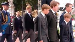 Prince William and Harry walk together for Queen's procession, as they did for mother's 25 years ago