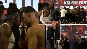 KSI and Tommy Fury come to blows in face-off, John Fury had be restrained after losing his head
