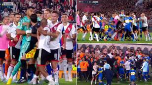 Wild stoppage time melee in River Plate vs Boca Juniors sees SEVEN players sent off