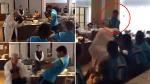 Diego Costa flooring legendary Chelsea physio Billy McCulloch with boxing combo is priceless