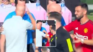 Erik Ten Hag had to be pulled away from fourth official by Bruno Fernandes during Arsenal friendly