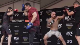 Fans are all saying the same thing after video emerges of Volkanovski and Makhachev hitting pads