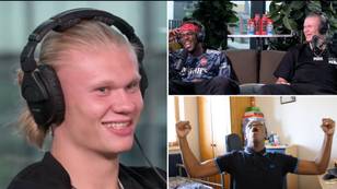 Erling Haaland tells KSI he used to watch his videos when he was younger, his reaction was priceless