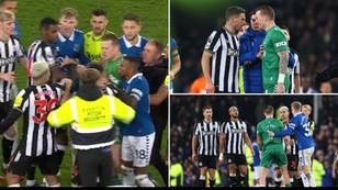 Everton vs Newcastle ends in carnage as furious players dragged away from Jordan Pickford