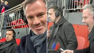 Gary Neville and Jamie Carragher's contrasting and hilarious reactions to Liverpool goals vs Man United