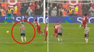 Anthony Gordon embarrassed as fans spot what he did seconds before Mo Salah penalty