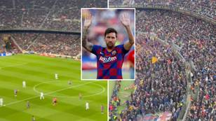 Barcelona fans chant for Lionel Messi in the 10th minute of El Clasico, it was so loud
