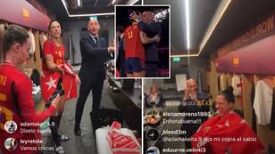 Spanish FA president Luis Rubiales responds after kissing Jenni Hermoso on the lips after World Cup triumph