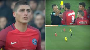 Marco Verratti was shown a yellow card after referee used one of the rarest rules in football