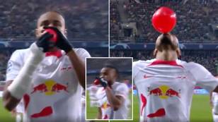 Christopher Nkunku baffles fans by blowing up balloon as goal celebration after scoring for RB Leipzig