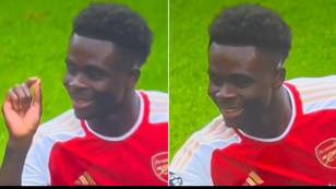 Bukayo Saka mimics James Maddison's 'darts' celebration after Arsenal's opener against Tottenham