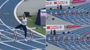 Belgian shot putter runs 100m hurdles to save her team from disqualification, it was incredible
