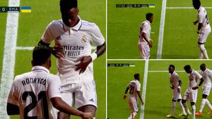 Rodrygo does the samba dance with Vinicius Jr after putting Real Madrid 1-0 up against Atletico