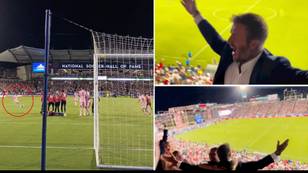 David Beckham's reaction to Lionel Messi's incredible free-kick against FC Dallas captured by fan