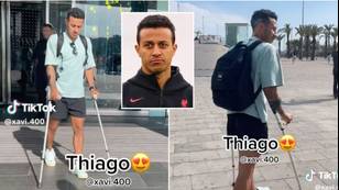 Liverpool star Thiago Alcantara spotted on crutches ahead of Leicester clash