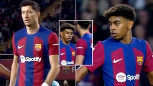 Robert Lewandowski appears to ignore Barcelona teammate Lamine Yamal as tense moment spotted in Alaves win