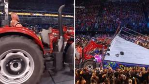 Brock Lesnar Lifts Up WWE Ring With Tractor In Insane SummerSlam Moment