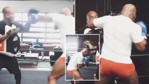 56-year-old Mike Tyson hitting the pads shows he's still terrifying in the ring, nearly took his trainer's head off