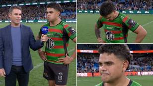 Emotional Latrell Mitchell chokes up as he's met with a spine-tingling reception from fans
