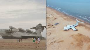One of world's most unique planes bigger than Boeing 747 lays abandoned on beach
