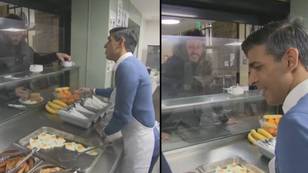 Rishi Sunak asks homeless man at shelter if he works for a business in awkward interaction