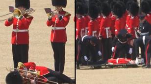 King's Guard troop faints in boiling hot conditions as others continue parade around him