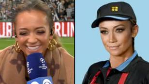 Kate Abdo jokes about breast size as she reacts to Greggs photoshopped image of her during live coverage