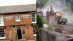 Council speaks out after Britain's wonkiest boozer is demolished one day after mysteriously catching fire