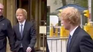 Ed Sheeran ignores man shouting ‘cringe’ song lyric as he walks out of court