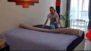 Woman shows how to change duvet cover in 90 seconds