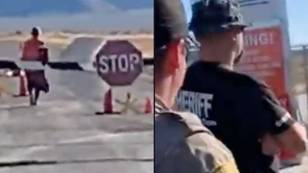 Man shouts ‘good luck’ as brave woman walks through back gate into Area 51