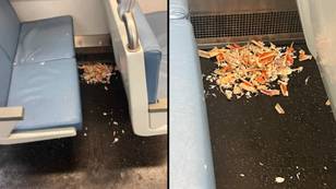 People are horrified after passenger eats crab legs on a train and then leaves the mess behind