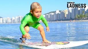 Little Boy Learnt How To Surf Completed Unaided By The Age Of Two