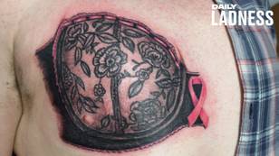 Man Has Black Bra Cup Tattooed On His Chest For Breast Cancer Charity